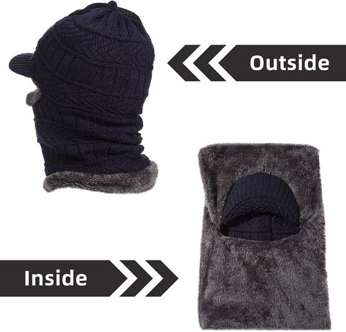Syhood Knitted Balaclava Beanie Hat Winter Neck Warmer Ski Face Cover Neck Gaiter (Navy Blue, Black,2 Pieces) in Saudi Arabia