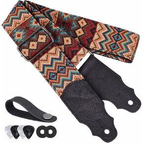 حزام جيتار، طبقة رأس من جلد البقر، عرض 5 سم، للجيتار الكهربائي الصوتي والباس، زر مجاني، 2 قفل حزام و4 قطع جيتار in Kuwait