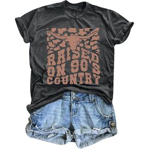 Raised on 90’s Country Shirts Womens Country Music T Shirts Country Concert Short Sleeve Top Vintage Letter Print Tee Tops in Kuwait