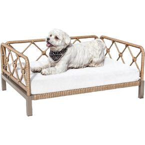 Dog Bed with Cushion, Cooling Elevated Raised Beds with Rattan Breathable Mesh and Universal Mat, Indoor & Outdoor Pet Cots for Small Dog, Brown in Kuwait