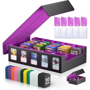 مربع تخزين بطاقة التداول 3900+ سعة - علبة بطاقة 5 صفوف مع غطاء مغناطيسي وقائد لبطاقات MTG TCG الرياضية ، وتشمل 5 Toploaders/50 مقسمات/10 سدادات/صندوق زهر/قماش تنظيف in Kuwait