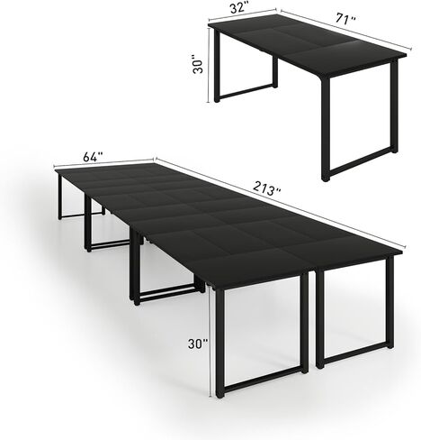 طاولة مؤتمرات Bonzy Home 6ft ، 71 "L x 32" W × 30 "H طاولة اجتماعات طويلة مستطيل ، طاولة ندوة حديثة مع إطار معدني قوي للمكتب ، أبيض in Kuwait