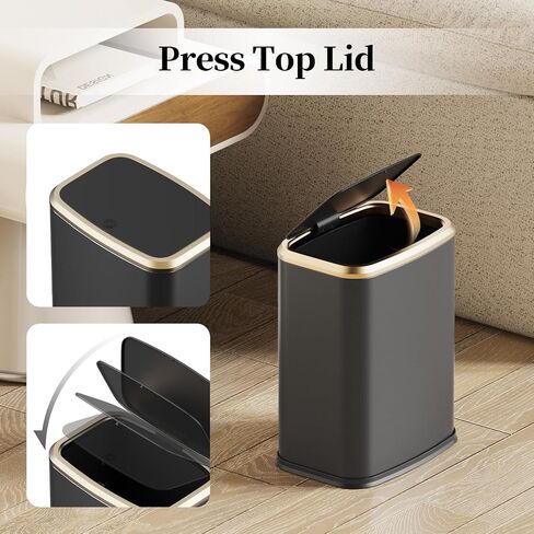 2.1 Gallon Bathroom Trash Can with Lid Press Top, 8 Liter Stainless Steel Garbage Can with Press Type Lid, Slim Trash Bin Waste Basket for Toilet, Office, Bedroom, Living Room (White) in Saudi Arabia