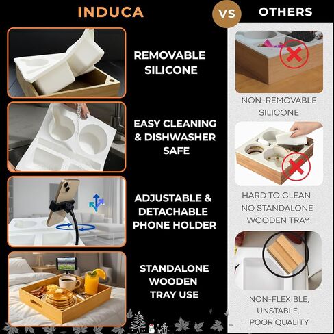 Couch Caddy with Cup Holder Tray Silicone & Bamboo with a Fully Flexible 360° Phone Mount That adapts to Any Viewing Angle – Multifunctional Organizer. in Saudi Arabia