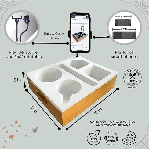 Couch Caddy with Cup Holder Tray Silicone & Bamboo with a Fully Flexible 360° Phone Mount That adapts to Any Viewing Angle – Multifunctional Organizer. in Saudi Arabia