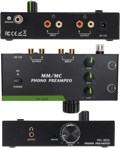 Cuifati Phono Preamp, Multifunctional Phonograph Amplifier Helmet Jack Polyvalent Use 3 Band of the Band for MM MC Cartridges (US Plug 100‑240V) in Saudi Arabia