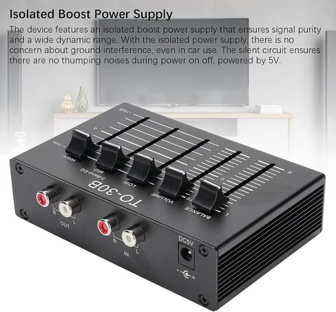 ASHATA Phono Preamp, EQ 2 Channel Digital Sound Equalizer Preamplifier, 3 Band 12dB High Mid Low Tone Adjustment Balanced Volume Control, for Record Player in Saudi Arabia