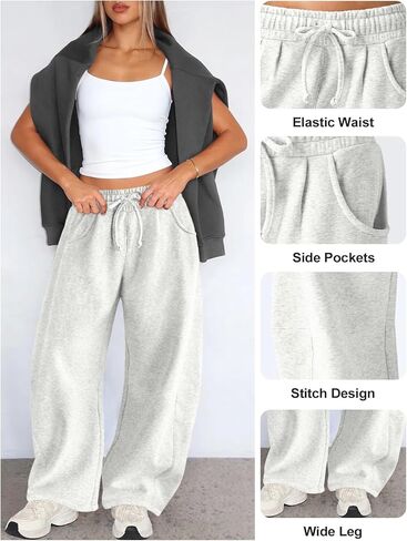 Womens Barrel Sweatpants Wide Leg Sweat Pants for Women Elastic Waisted Drawstring Pants Casual Athletic Fall Clothes in Kuwait