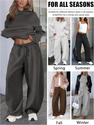 Womens Barrel Sweatpants Wide Leg Sweat Pants for Women Elastic Waisted Drawstring Pants Casual Athletic Fall Clothes in Kuwait