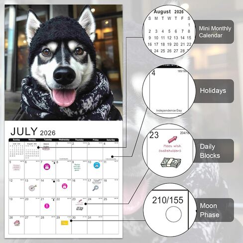 Gannyfer Calendar 2025-2026 ، يوليو 2025 إلى ديسمبر 2026 ، 18 شهرًا تقويم الكلاب المضحكة 2025 ، تم افتتاح تقويمات الجدار الكبيرة 12 "× 24" ، مثالية كهدايا للأصدقاء والعائلة (تضمنت 3 ملصقات) in Saudi Arabia