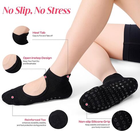 CoolMate Pilates Socks with Grips for Women, Yoga Socks, Crew Non Slip Women for Workout, Barre, Pilates Gifts in Kuwait
