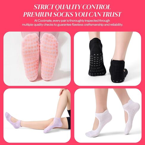 CoolMate Pilates Socks with Grips for Women, Yoga Socks, Crew Non Slip Women for Workout, Barre, Pilates Gifts in Kuwait