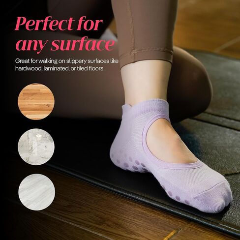 CoolMate Pilates Socks with Grips for Women, Yoga Socks, Crew Non Slip Women for Workout, Barre, Pilates Gifts in Kuwait