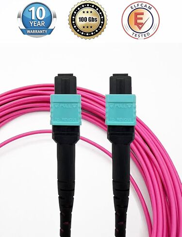 Elfcam® - 100m/328ft 12-Core OM4 MPO Fiber Cable, Type B, Purple, Female to Female, LSZH, High-Density Data Center, 40G/100G QSFP+ SR4 Compatible in Saudi Arabia