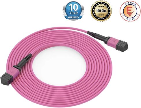 Elfcam® - 100m/328ft 12-Core OM4 MPO Fiber Cable, Type B, Purple, Female to Female, LSZH, High-Density Data Center, 40G/100G QSFP+ SR4 Compatible in Saudi Arabia