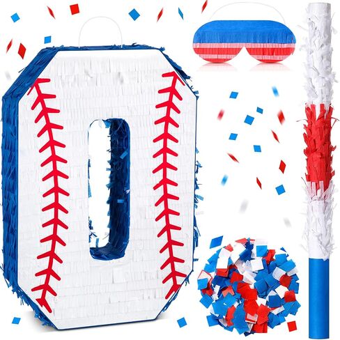 HyDren Baseball Piñata with Blindfold Bat Confetti 16 Inch Baseball Number Piñata Sports Theme Party Decoration Supplies for 1st 2nd 8th Birthday Softball Party Decor(Number 8) in Saudi Arabia