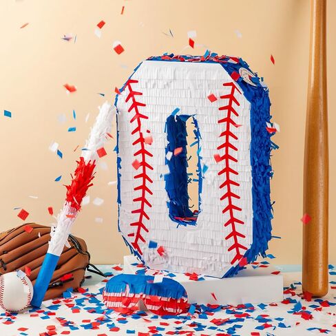HyDren Baseball Piñata with Blindfold Bat Confetti 16 Inch Baseball Number Piñata Sports Theme Party Decoration Supplies for 1st 2nd 8th Birthday Softball Party Decor(Number 8) in Saudi Arabia