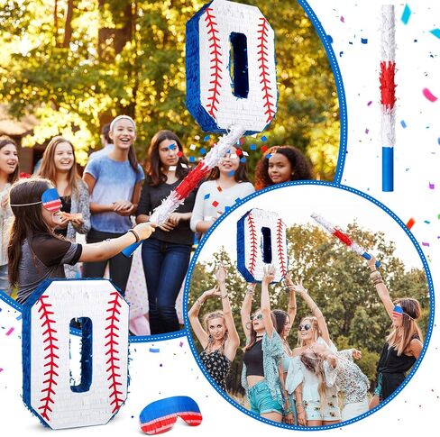 HyDren Baseball Piñata with Blindfold Bat Confetti 16 Inch Baseball Number Piñata Sports Theme Party Decoration Supplies for 1st 2nd 8th Birthday Softball Party Decor(Number 8) in Saudi Arabia