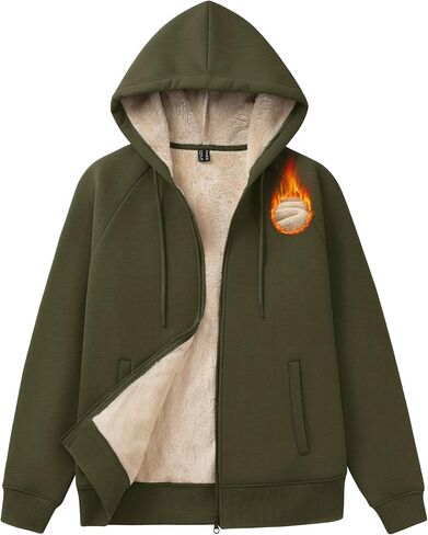 MAGCOMSEN Women's Zip Up Hoodies Sherpa Fleece Lined Sweatshirts Hooded Winter Coat Thick Warm Jackets Casual Cold Weather in Saudi Arabia