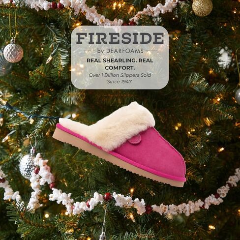 شبشب Fireside من Dearfoams للسيدات Fireside Sydney Shearling للاستخدام الداخلي/الخارجي بعرض واسع، فرو أسود/رمادي، 7 in Kuwait