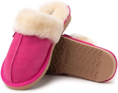 شبشب Fireside من Dearfoams للسيدات Fireside Sydney Shearling للاستخدام الداخلي/الخارجي بعرض واسع، فرو أسود/رمادي، 7 in Kuwait