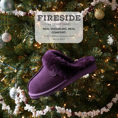 شبشب Fireside من Dearfoams للسيدات Fireside Sydney Shearling للاستخدام الداخلي/الخارجي بعرض واسع، فرو أسود/رمادي، 7 in Kuwait
