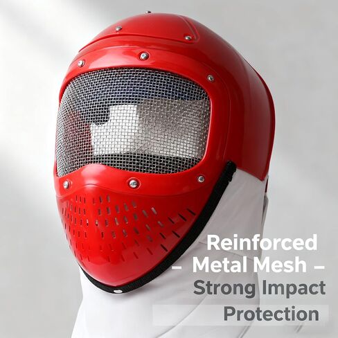 Kids Fencing Face Guard Metal Mesh Helmet Red, Protective Cover for Foil Sabre Epee - Breathable Design, Anti Piercing Fabric, Training and Competition Gear in Saudi Arabia