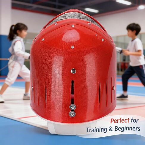Kids Fencing Face Guard Metal Mesh Helmet Red, Protective Cover for Foil Sabre Epee - Breathable Design, Anti Piercing Fabric, Training and Competition Gear in Saudi Arabia
