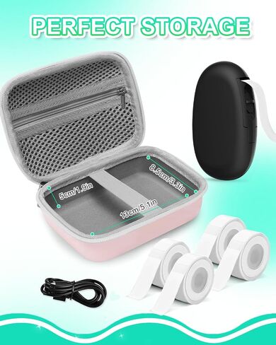 حالة صانع الملصقات UCEC متوافقة مع Phomemo D30 ، لـ Niimbot D1110 D101 ، لـ Supvan E10 ، لـ Nelko P21 - منظم تخزين EVA الصلب لأشرطة التسمية ، كابل الشحن (الأخضر ، 6.1 "x4.1" x3.2 ") in Kuwait