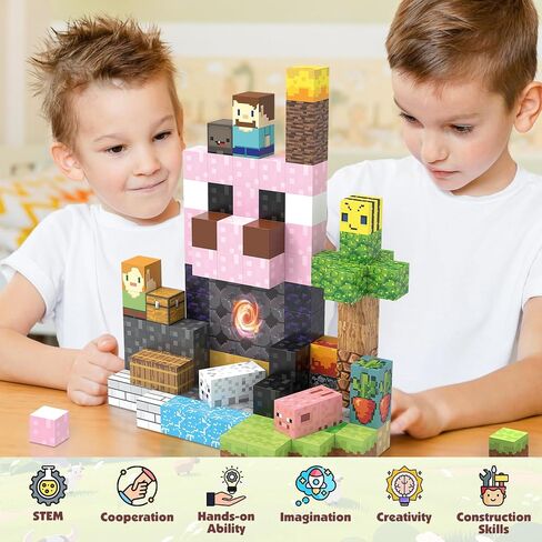 Magnetic Blocks, Magnetic Building Blocks Construction Toys STEM Montessori Sensory Toys, Magnet Cubes with Light Blocks, Stacking Toy Christmas Birthday Gifts for Kids Boys Girls Age 3-4 4-8 8-12 in Saudi Arabia