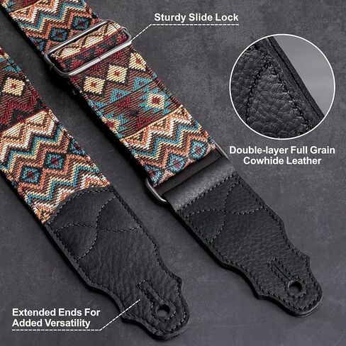 حزام جيتار، طبقة رأس من جلد البقر، عرض 5 سم، للجيتار الكهربائي الصوتي والباس، زر مجاني، 2 قفل حزام و4 قطع جيتار in Kuwait