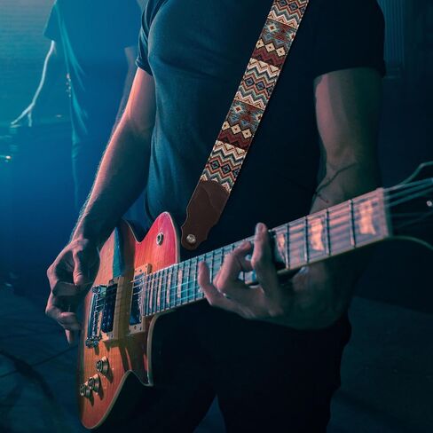 حزام جيتار، طبقة رأس من جلد البقر، عرض 5 سم، للجيتار الكهربائي الصوتي والباس، زر مجاني، 2 قفل حزام و4 قطع جيتار in Kuwait