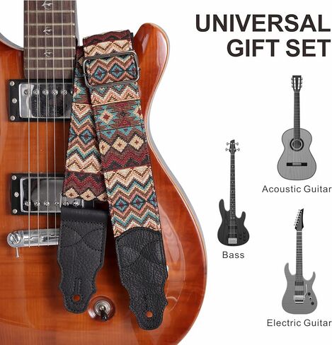 حزام جيتار، طبقة رأس من جلد البقر، عرض 5 سم، للجيتار الكهربائي الصوتي والباس، زر مجاني، 2 قفل حزام و4 قطع جيتار in Kuwait