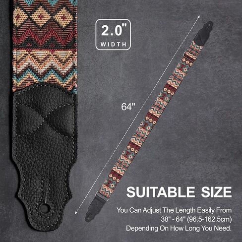 حزام جيتار، طبقة رأس من جلد البقر، عرض 5 سم، للجيتار الكهربائي الصوتي والباس، زر مجاني، 2 قفل حزام و4 قطع جيتار in Kuwait