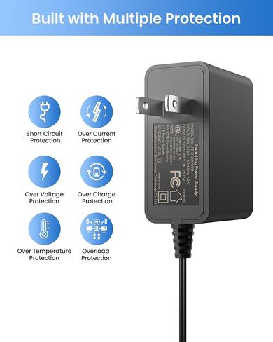 محول طاقة ZOSI DC 12V 2A، 12Volt 2000mA US Plug CCTV Power Supply، موصل 5.5 مم × 2.1 مم، مدخل تيار متردد 100-240 فولت، سلك 1 متر، متوافق مع DVR، NVR، كاميرات الأمان، جهاز التوجيه، الأنظمة المنزلية، أبيض in Saudi Arabia