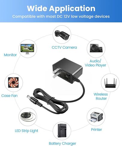 محول طاقة ZOSI DC 12V 2A، 12Volt 2000mA US Plug CCTV Power Supply، موصل 5.5 مم × 2.1 مم، مدخل تيار متردد 100-240 فولت، سلك 1 متر، متوافق مع DVR، NVR، كاميرات الأمان، جهاز التوجيه، الأنظمة المنزلية، أبيض in Saudi Arabia