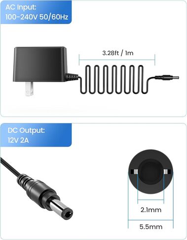 محول طاقة ZOSI DC 12V 2A، 12Volt 2000mA US Plug CCTV Power Supply، موصل 5.5 مم × 2.1 مم، مدخل تيار متردد 100-240 فولت، سلك 1 متر، متوافق مع DVR، NVR، كاميرات الأمان، جهاز التوجيه، الأنظمة المنزلية، أبيض in Saudi Arabia