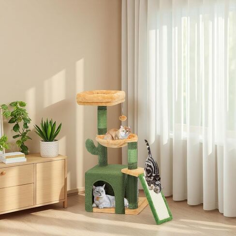DWVO Cactus Cat Tree for Large Cats: 60" Tall with Self-Grooming Brush, Cute Kitten Climbing Tower for Indoor Kittens with Cat Condo, Top Perch, Basktet, Sisal Scratching Posts, Dangling Ball in Saudi Arabia