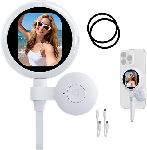 شاشة مراقبة سيلفي Vlog Plug-and-Play لهاتف iPhone، شاشة كاميرا خلفية خفيفة الوزن مع جهاز تحكم عن بعد، شاشة سيلفي مغناطيسية 60 إطارًا في الثانية لصور سيلفي الكاميرا الخلفية، تسجيل فيديو، متوافقة فقط مع iPhone - أبيض فاتح in Kuwait