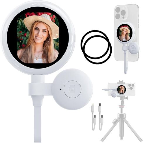 شاشة مراقبة سيلفي Vlog Plug-and-Play لهاتف iPhone، شاشة كاميرا خلفية خفيفة الوزن مع جهاز تحكم عن بعد، شاشة سيلفي مغناطيسية 60 إطارًا في الثانية لصور سيلفي الكاميرا الخلفية، تسجيل فيديو، متوافقة فقط مع iPhone - أبيض فاتح in Kuwait