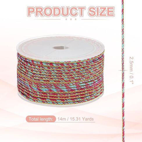PATIKIL 15 Yards x 2.5 mm Braided Cord, Metallic Bracelet Knotting Macrame Cord Braiding Beading Thread Twine Rope for String Knitting DIY Jewelry Making Plant Wall Hanger, Gold in Saudi Arabia