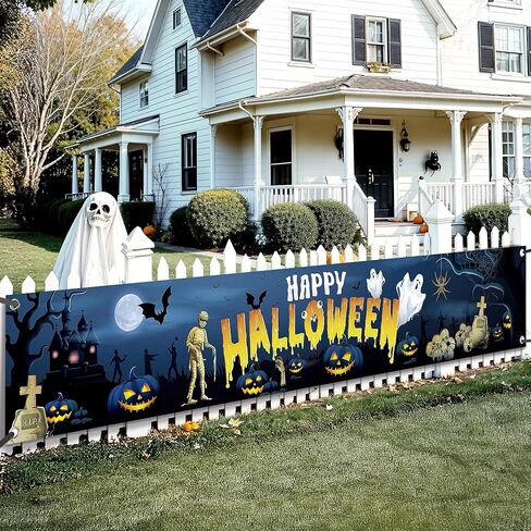 Katchon Happy Halloween Banners For Outside-120x20 Inch Orange And Black Yard Sign | Halloween Decorations Outdoor Banner | Summerween Party Decorations | Happy halloween Banner,summerween decorations in Saudi Arabia