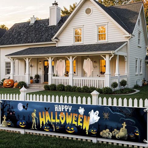 Katchon Happy Halloween Banners For Outside-120x20 Inch Orange And Black Yard Sign | Halloween Decorations Outdoor Banner | Summerween Party Decorations | Happy halloween Banner,summerween decorations in Saudi Arabia