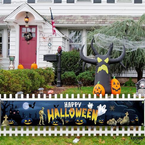 Katchon Happy Halloween Banners For Outside-120x20 Inch Orange And Black Yard Sign | Halloween Decorations Outdoor Banner | Summerween Party Decorations | Happy halloween Banner,summerween decorations in Saudi Arabia