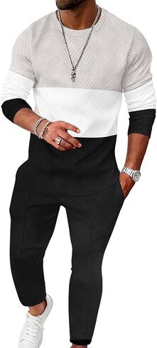 UOUA Mens 2 Piece Sweatsuits Set Long Sleeve Sweatshirt Jogging Sweatpants Tracksuits Outfits in Saudi Arabia