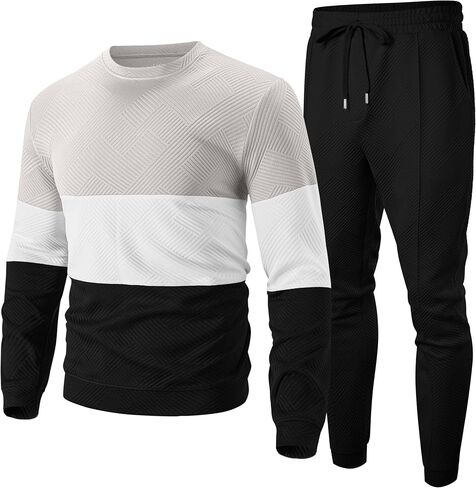 UOUA Mens 2 Piece Sweatsuits Set Long Sleeve Sweatshirt Jogging Sweatpants Tracksuits Outfits in Saudi Arabia