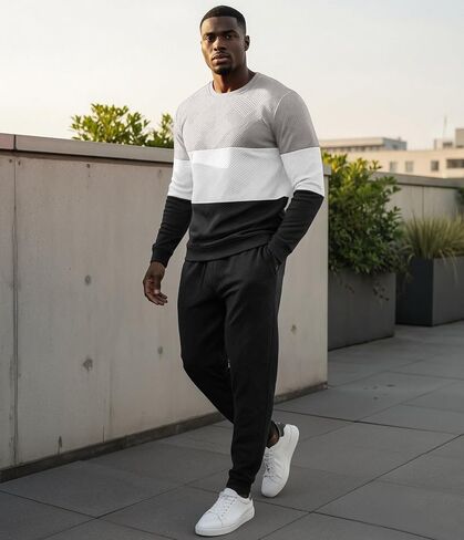 UOUA Mens 2 Piece Sweatsuits Set Long Sleeve Sweatshirt Jogging Sweatpants Tracksuits Outfits in Saudi Arabia
