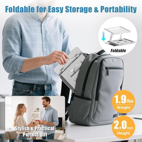 حامل الكمبيوتر المحمول للمكتب-بند مريح من الألومنيوم 2.5 ملم ، ارتفاع وزاوية قابلة للتعديل ، قوي ولكنه خفيف الوزن ، يناسب 10-17.3 بوصة Macbook Pro/Air ، Dell XPs ، HP ، Silver. in Kuwait