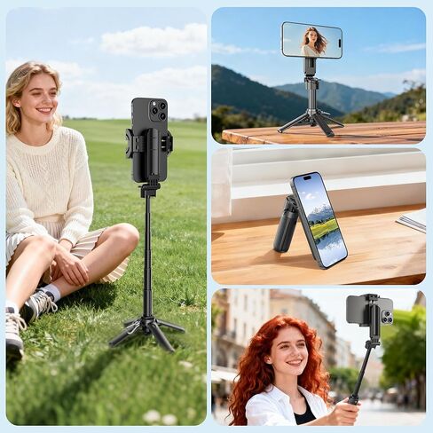 عصا سيلفي مغناطيسية صغيرة لهاتف iPhone، حامل ثلاثي محمول بحجم الجيب 4 في 1 لهاتف iPhone MagSafe/Android مع جهاز تحكم عن بعد/حذاء بارد، حامل ثلاثي للهاتف الخلوي صغير/مدمج للسفر المكتبي - أسود in Kuwait