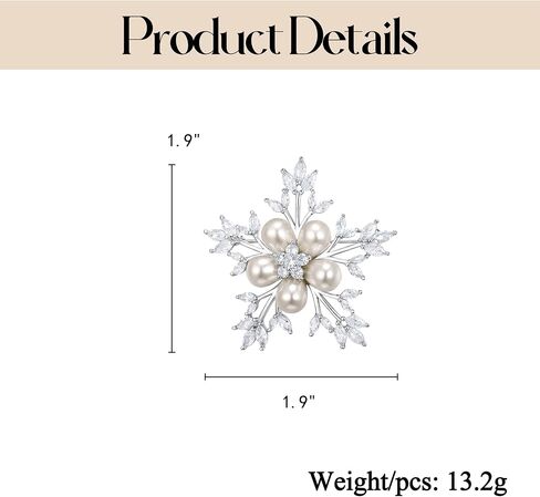 EleQueen Women's Silver-tone CZ Simulated Pearl Winter Snowflake Christmas Brooch Pin Ivory Color in Saudi Arabia